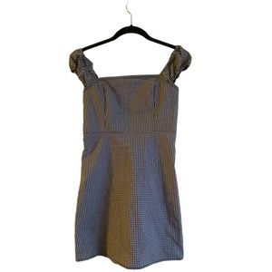 Gingham B&W Minidress with Puff Sleeves